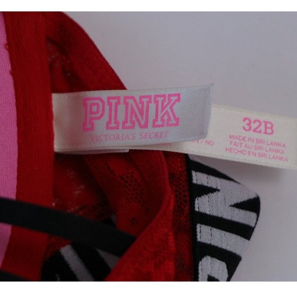 Pink logo Red 32B Lace Front Clip Strappy Bra Cheetah Print Victoria Secret - Picture 3 of 6